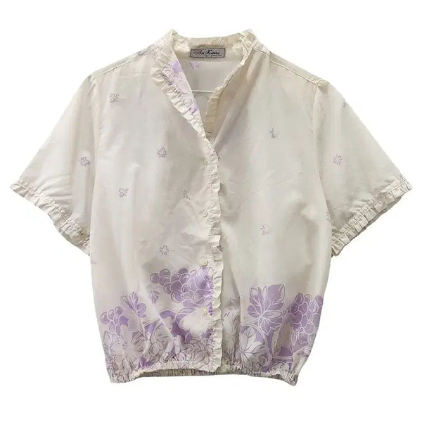 [BUNJANG] Lavender Grape Frill Banding Blouse Made in Japan / 라벤더 그레이프 프릴 밴딩 블라우스 MADE IN JAPAN