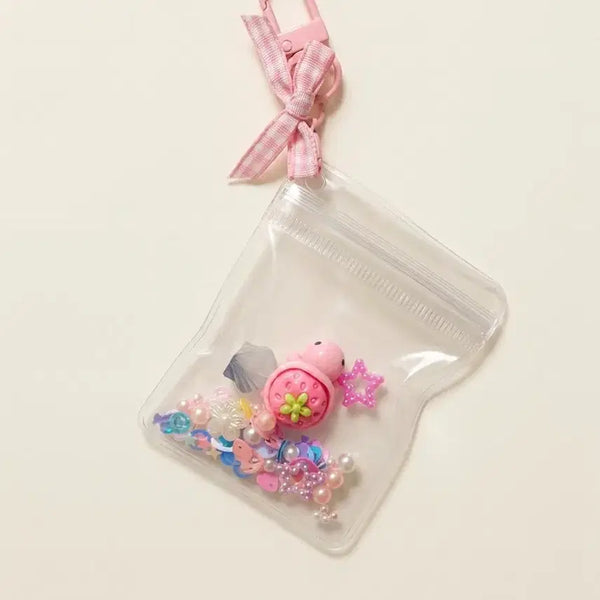 [BUNJANG] Charming's Handmade Beaded Pouch Shaker Keyring - Baby Pink / [키링] 행운의 비즈 파우치 쉐이커 딸기 키링 / 베이비핑크