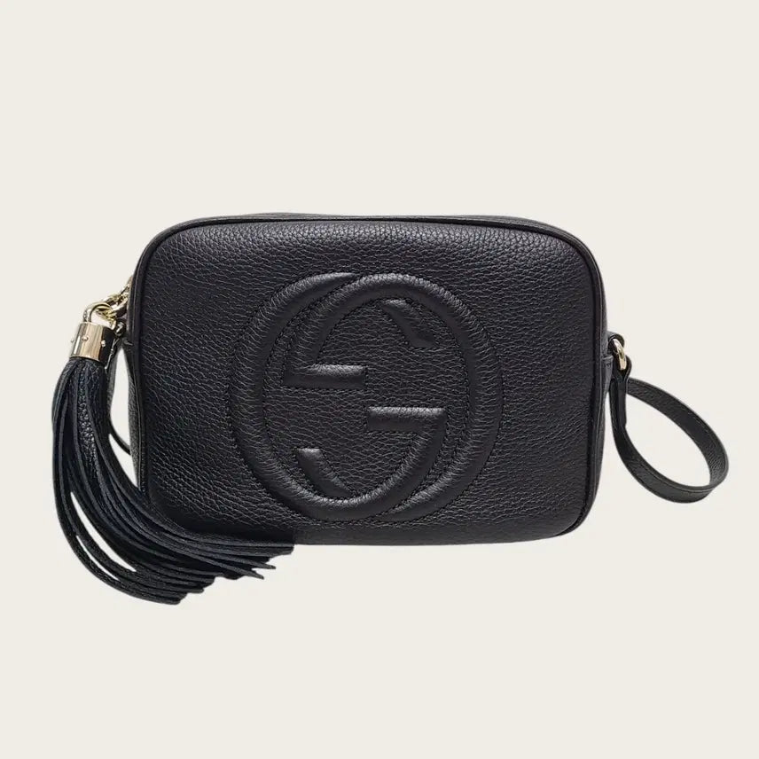 [BUNJANG] Gucci Black Leather Interlocking G Soho Tassel Disco Bag / 구찌 블랙 레더 인터로킹 G 소호 테슬 디스코백