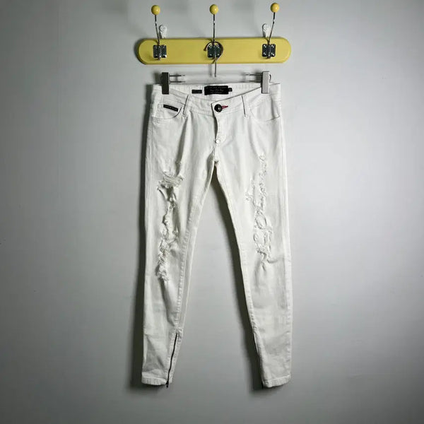 [BUNJANG] Philipp Plein White Distressed Slit Skinny Jeans Size 27 / 필립플레인 화이트 디스트로이드 슬릿 스키니진 27