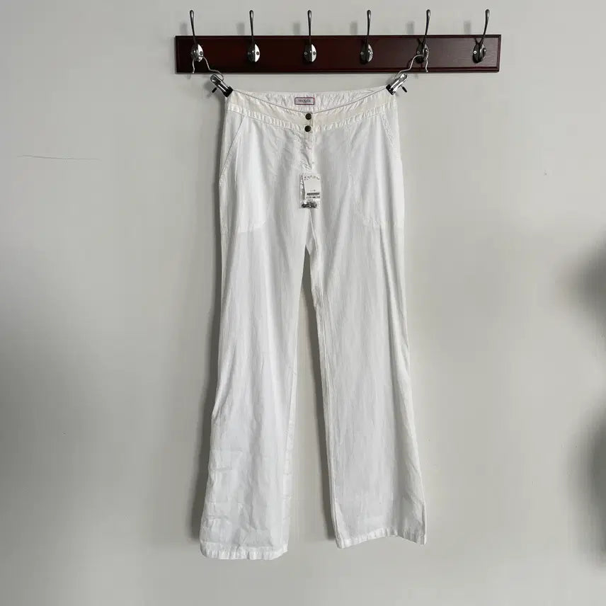 [BUNJANG] Max Mara White Cotton Flare Pants 7-Part Strap Detail / 막스마라 화이트 코튼 플레어 팬츠 7부 스트랩 디테일