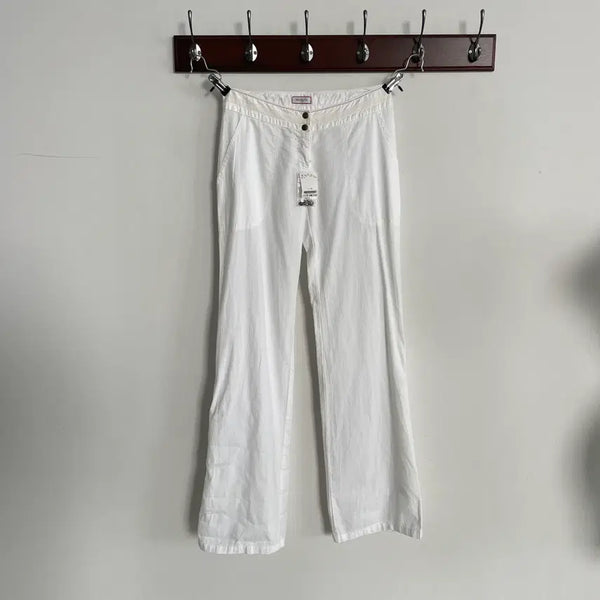 [BUNJANG] Max Mara White Cotton Flare Pants 7-Part Strap Detail / 막스마라 화이트 코튼 플레어 팬츠 7부 스트랩 디테일