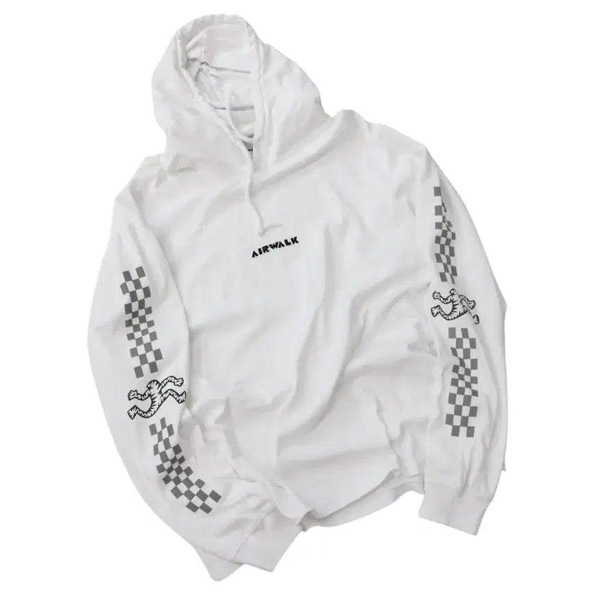 [BUNJANG] Airwalk Checkerboard Sleeve Logo Hoodie White / AIRWALK 에어워크 체커보드 슬리브 로고 화이트 후드티 (L)