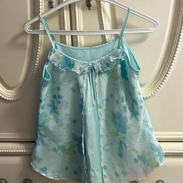 [BUNJANG] Vintage Mint Fairy Lace Floral Camisole / 빈티지 민트 페어리 레이스 플로럴 슬립 나시