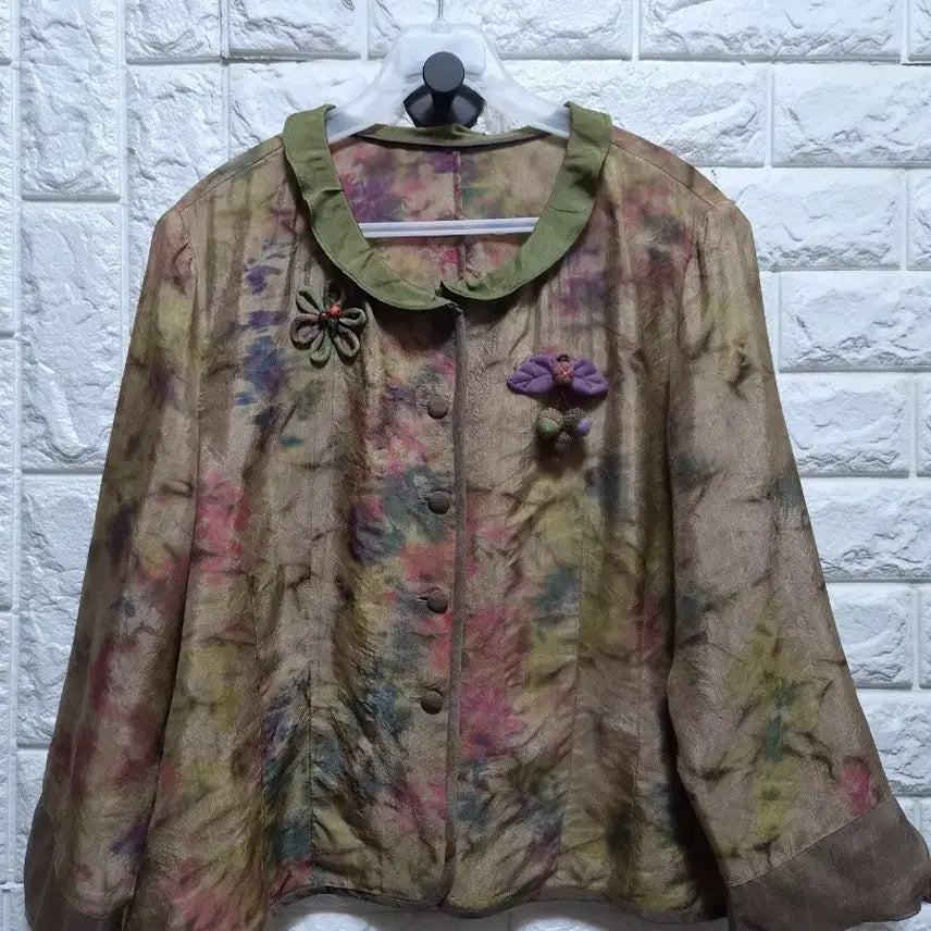 [BUNJANG] Natural Dyed Rayon Blouse with Corsage / 인견 천연염색 블라우스 +코사지