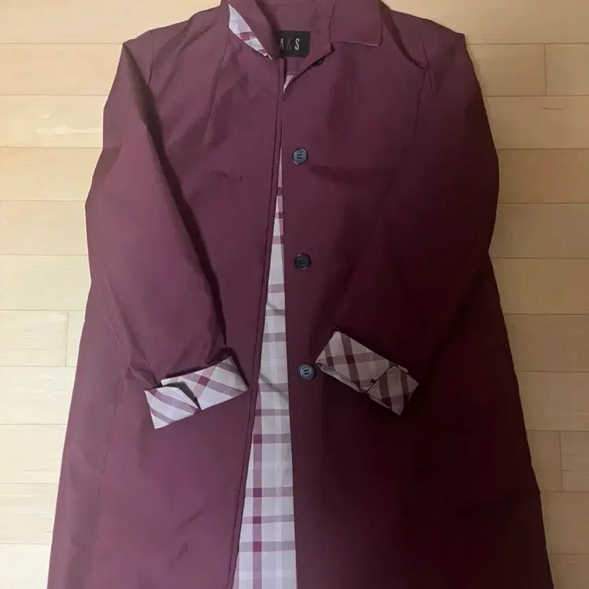 [BUNJANG] DAKS House Check Point Trench Coat (Burgundy/Wine) S / [정품] 닥스(DAKS) 하우스체크 포인트 트렌치코트 (버건디/와인) S