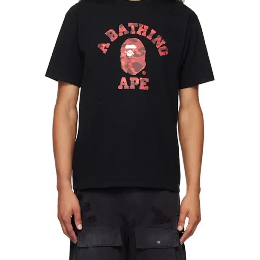 [BUNJANG] BAPE Color Camo College T-Shirt Black Red / 베이프 컬러 카모 컬리지 티셔츠 블랙 레드
