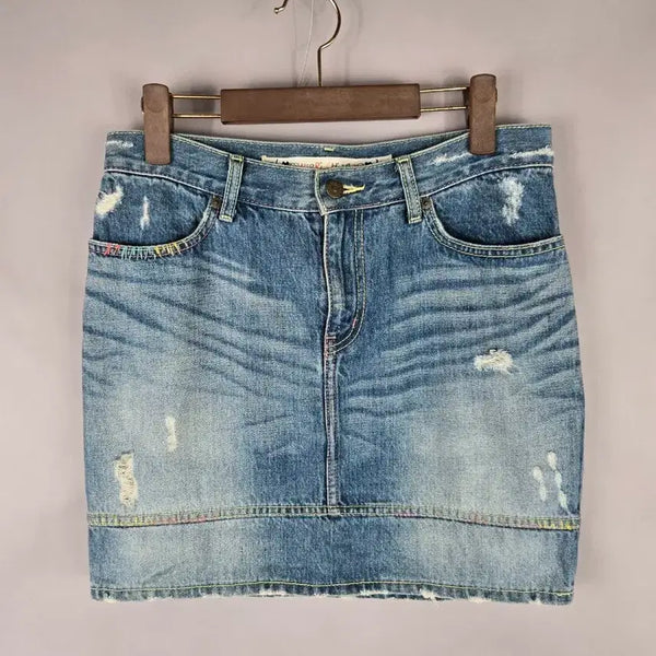 [BUNJANG] Tsumori Chisato Stitch Denim Mini Skirt / [무료배송]츠모리치사토 2 스티치 데님 미니 스커트 청 치마