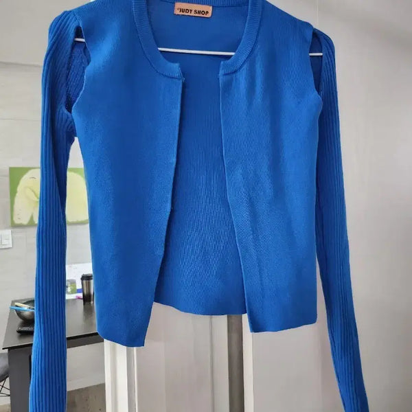 [BUNJANG] Judy's Shop Ribbed Knit Cardigan Blue / 쥬디  가디건