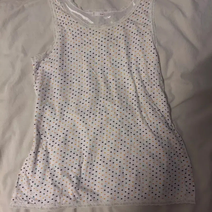 [BUNJANG] Vintage Dot Lace Sleeveless T-Shirt / 빈티지 도트 레이스 땡땡이 민트 나시 민소매티셔츠