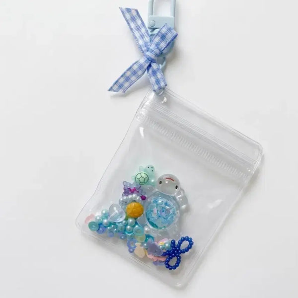 [BUNJANG] Handmade Beaded Pouch Shaker Keyring - Sky Blue / [키링] 행운의 비즈 파우치 쉐이커 키링 (반짝반짝 야광)/스카이블루
