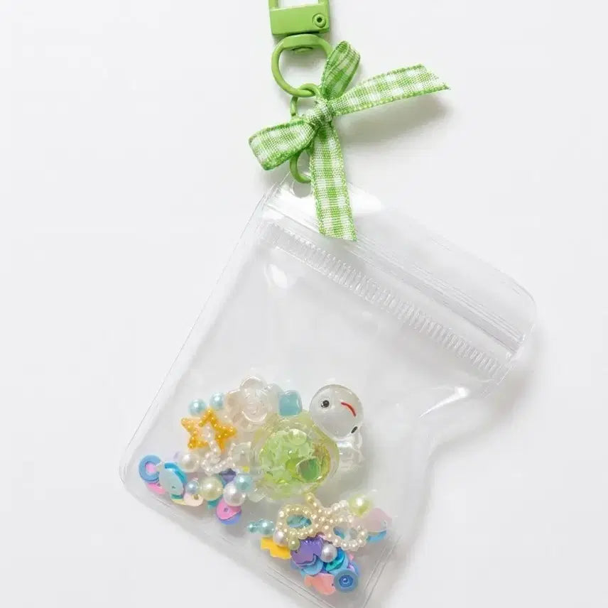 [BUNJANG] Handmade Beaded Pouch Shaker Keychain - Green / [키링] 행운의 비즈 파우치 쉐이커 키링 (반짝반짝 야광)/ 그린