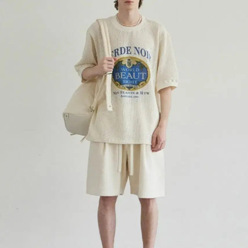 [BUNJANG] Verdure Ivory Mesh Graphic Knit T-Shirt (Size L) / 베르드누아 아이보리 메쉬 그래픽 니트L사이즈