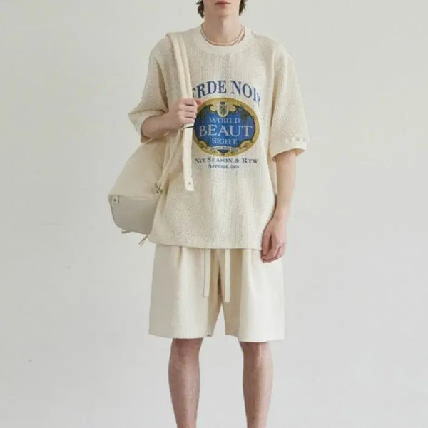 [BUNJANG] Verdure Ivory Mesh Graphic Knit T-Shirt (Size L) / 베르드누아 아이보리 메쉬 그래픽 니트L사이즈