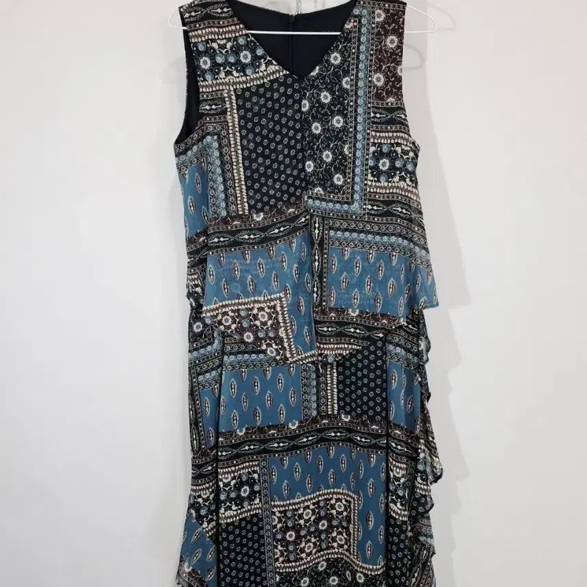 [BUNJANG] Patchwork Pattern Chiffon Sleeveless Dress / 패치워크 패턴 쉬폰 민소매 원피스