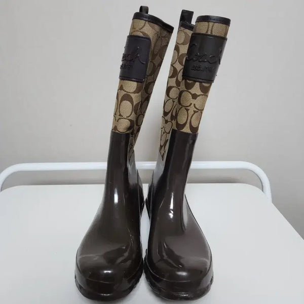 [BUNJANG] Coach Signature Pattern Rain Boots Brown 250 (US 8B) / 코치 레인부츠 브라운 250(8B)