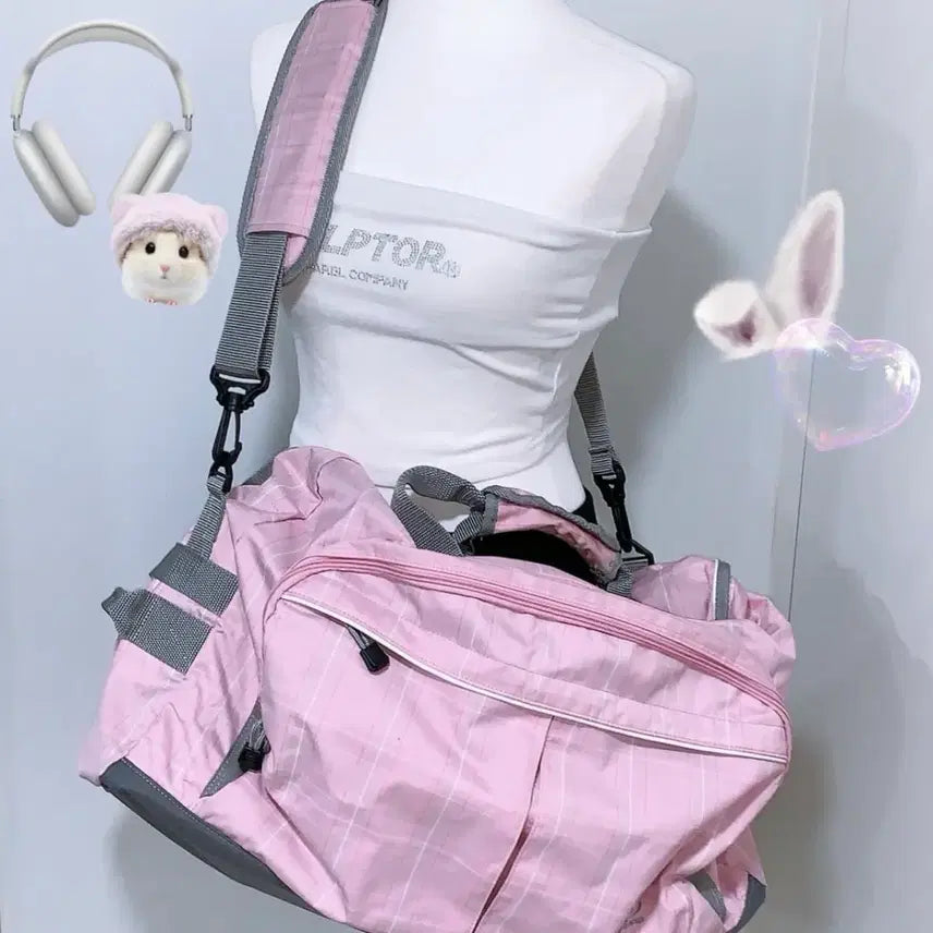 [BUNJANG] PICO Pink & Check Travel Bag / 피코 여행 가방