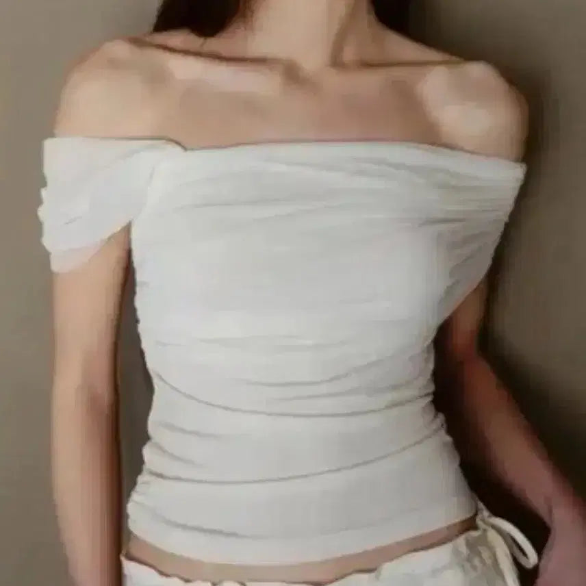 [BUNJANG] Thetis Lilac Off-Shoulder Mesh Chiffon Top (Size S) / 더티스 라일락 오프숄더 메쉬 쉬폰 탑 s사이즈