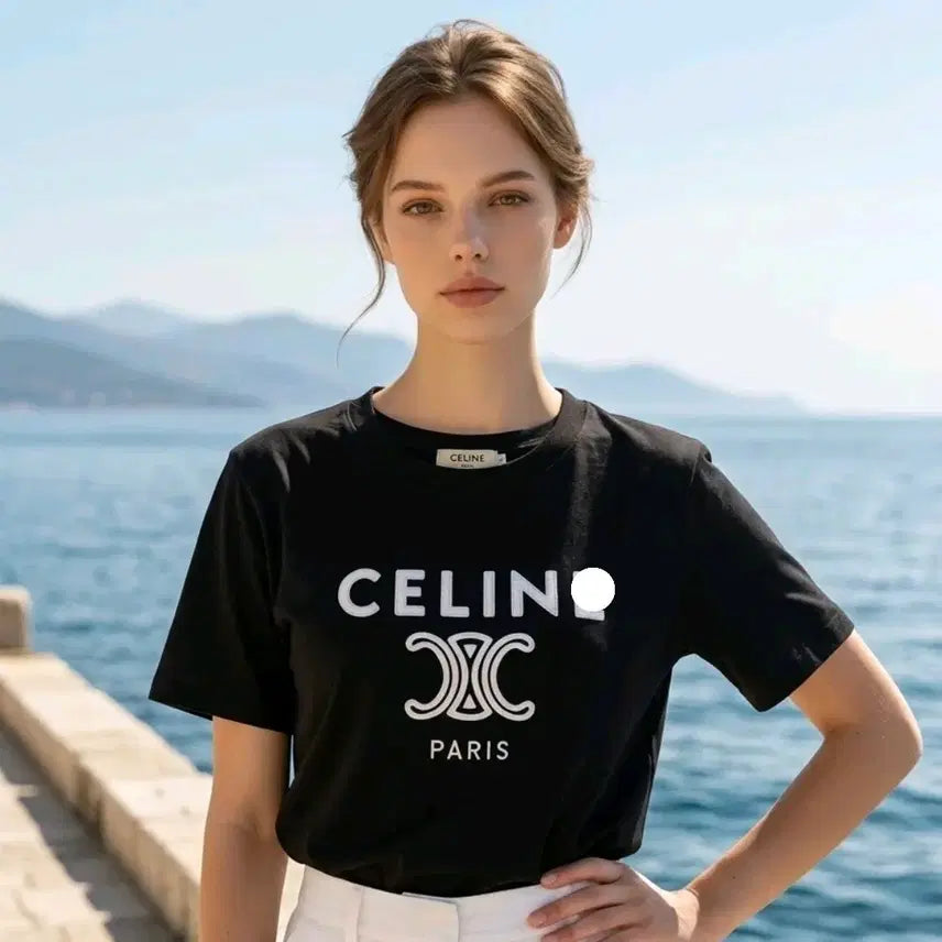 [BUNJANG] Celine Women's Black Cropped T-Shirt / 새상품)셀린느 여성 크롭반팔티 블랙