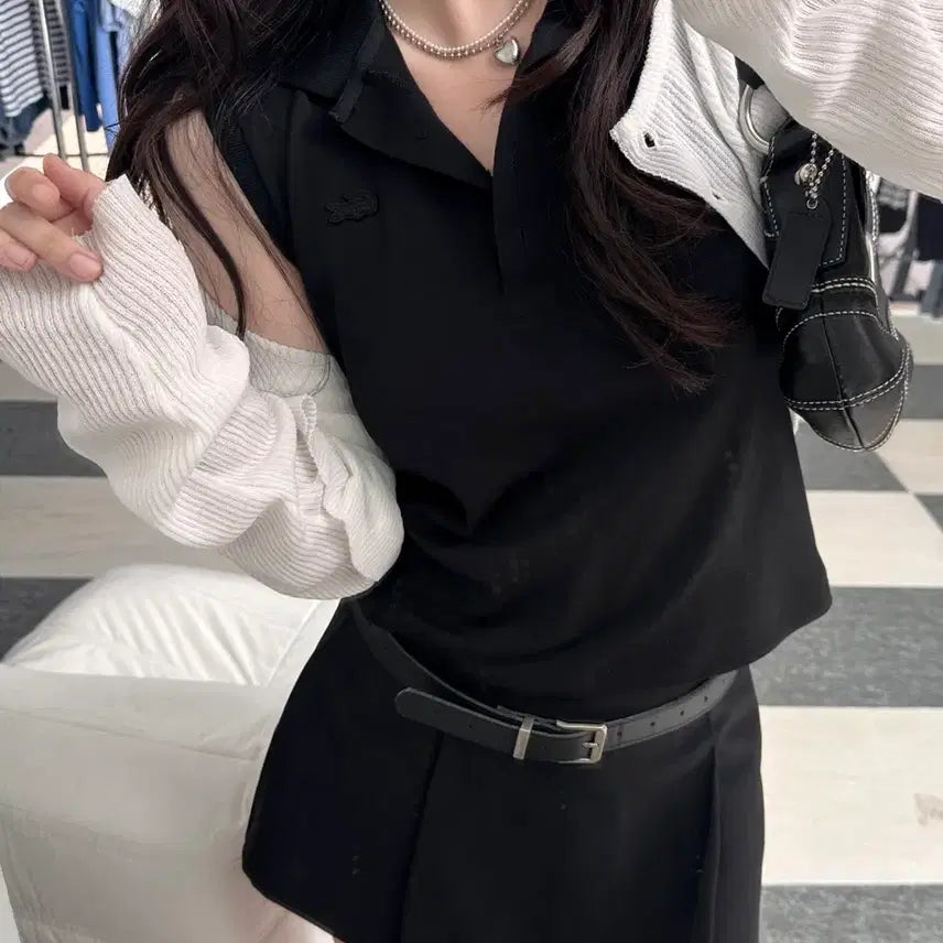 [BUNJANG] Lacoste Black Poly Sleeveless Polo T-Shirt / 라코스테 폴리 블랙 카라 슬리브리스