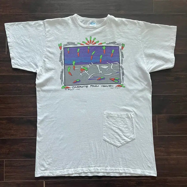 [BUNJANG] USA Vintage Single Stitch Carrot Illustration Pocket T-Shirt (One Size) / [ONE SIZE] 미국 빈티지 싱글스티치 당근 일러스트 포켓 티셔츠