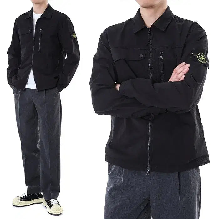 [BUNJANG] Stone Island Wappen Patch Cotton Twill Stretch Overshirt Jacket (Black) / 스톤아일랜드 와펜패치 코튼 트윌 스트레치 오버 셔츠 자켓 (블랙)