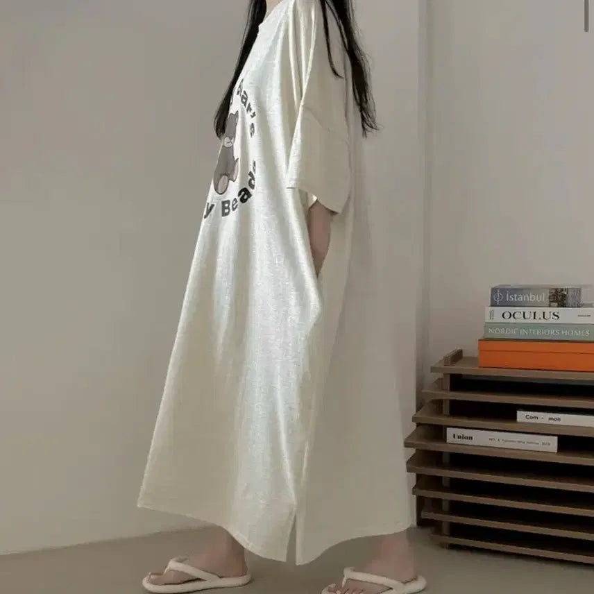 [BUNJANG] Teddy Bear Oversized Short-Sleeve Dress / 테디베어 오버핏 반팔 원피스