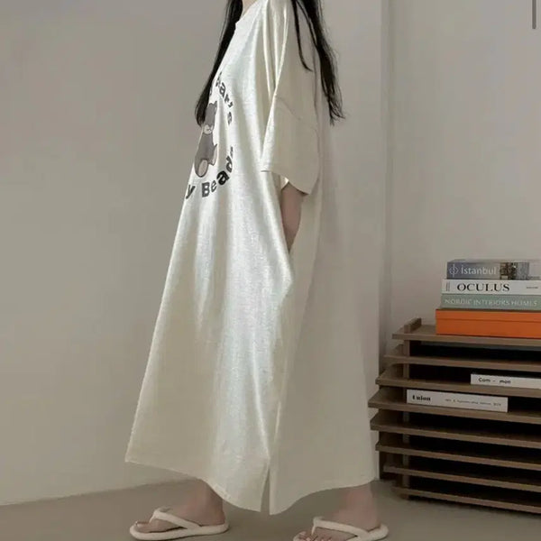 [BUNJANG] Teddy Bear Oversized Short-Sleeve Dress / 테디베어 오버핏 반팔 원피스