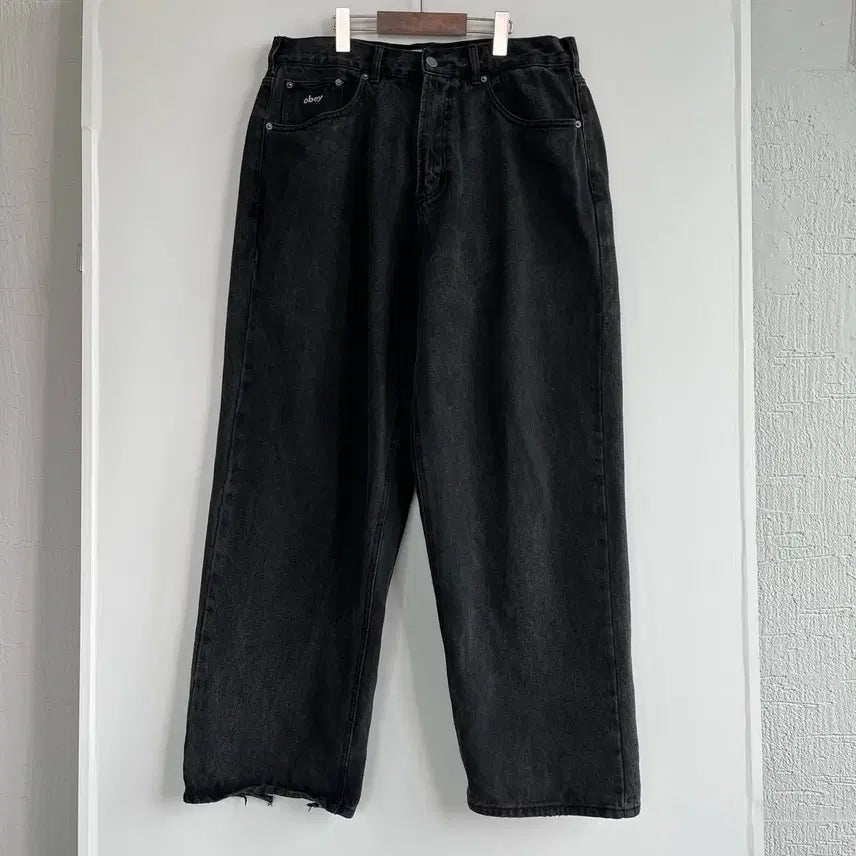 [BUNJANG] Obey Black Wide Denim Pants / Obey 오베이 블랙 흑청 와이드 데님 팬츠 빅사이즈