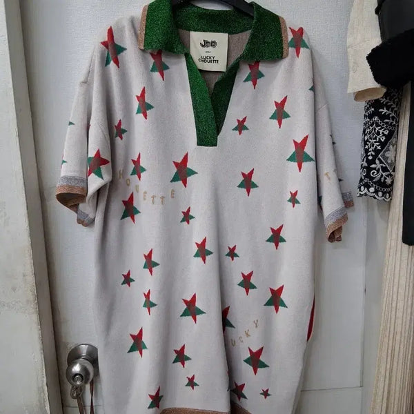 [BUNJANG] Lucky Chouette Star Pattern Long Knit / 럭키슈에뜨 별  롱  니트  프리사이즈