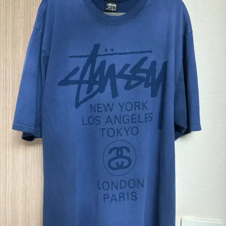 [BUNJANG] Stussy World Tour T-Shirt Sun Faded Navy / 스투시 월드 투어 티셔츠 썬 페이디드 네이비
