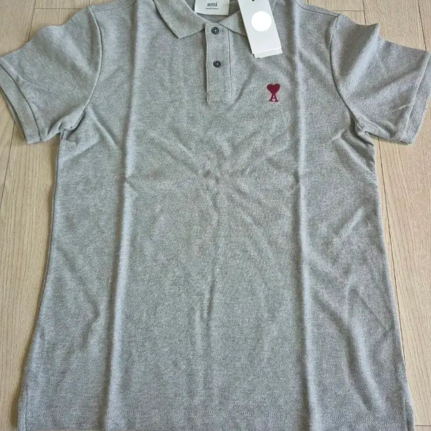 [BUNJANG] AMI Heart Logo Polo Shirt Grey / 새상품)아미 하트 로고 카라티 그레이