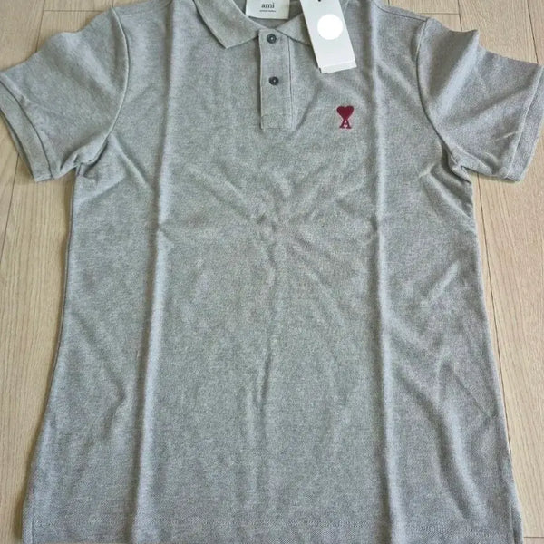 [BUNJANG] AMI Heart Logo Polo Shirt Grey / 새상품)아미 하트 로고 카라티 그레이