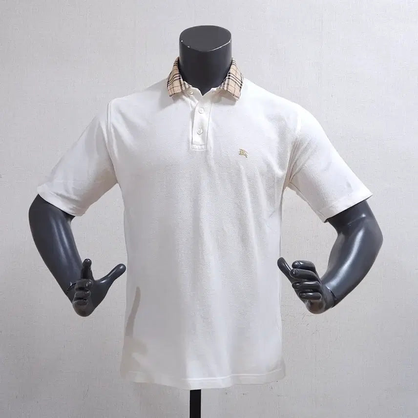 [BUNJANG] Burberry Check Collar Short Sleeve Polo Shirt White / 버버리 체크 카라 반팔 카라티 화이트 100
