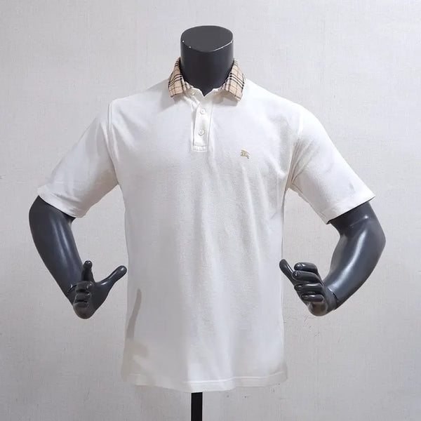 [BUNJANG] Burberry Check Collar Short Sleeve Polo Shirt White / 버버리 체크 카라 반팔 카라티 화이트 100