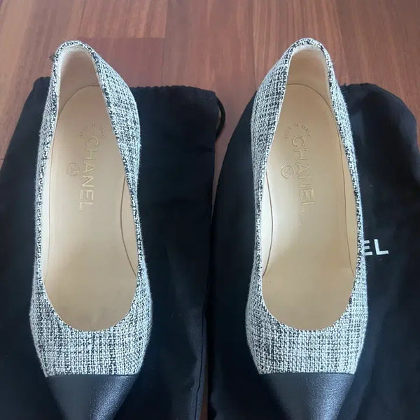 [BUNJANG] Chanel Tweed Pearl Heel Pumps / 샤넬(CHANEL) 트위드 캡토 진주 굽 펌프스 힐 (37.5 / 245