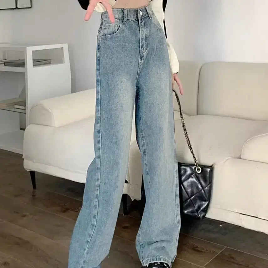 [BUNJANG] High-Waisted Straight Fit Light Blue Jeans (Size S) / (새상품)하이웨이스트 스트레이트핏 연청s