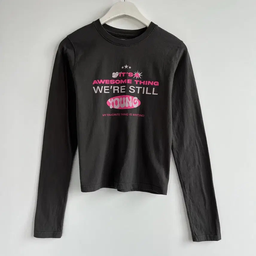 [BUNJANG] aeae Gray Lettering Graphic Long Sleeve T-Shirt / aeae 그레이 레터링 그래픽 긴팔 티셔츠