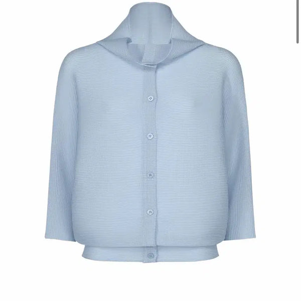 [BUNJANG] Issey Miyake Dolman Stretch Pleats Cardigan Foggy Blue / 미 이세이미야케 돌먼 스트레치 플리프 가디건 포기블루 새상품