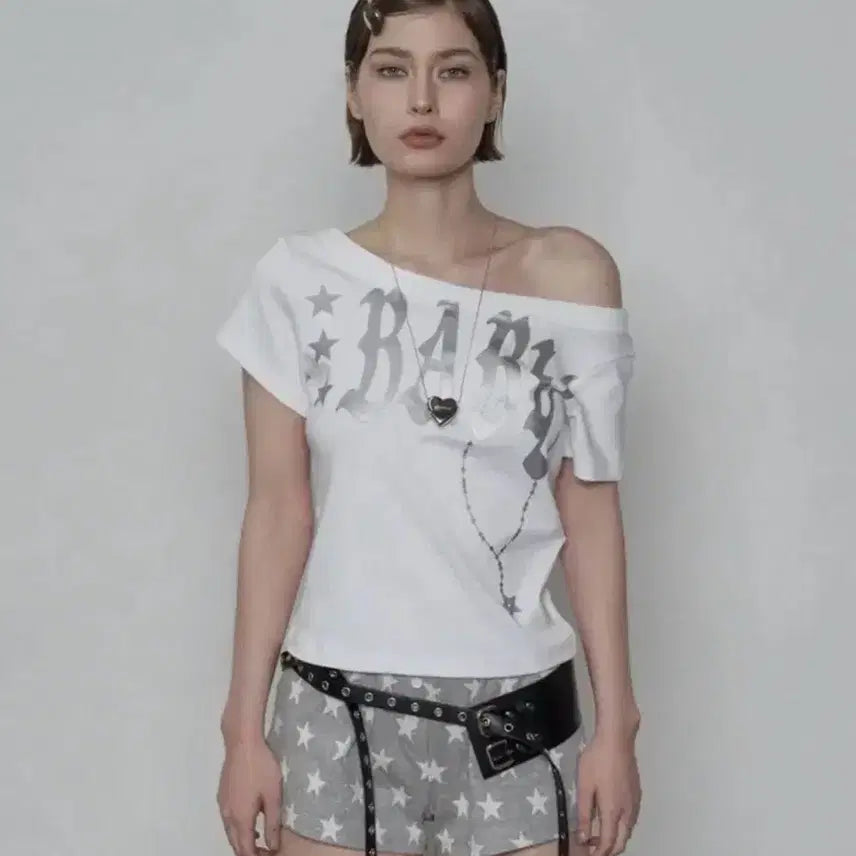 [BUNJANG] SET UP EX BABY WIDE NECK TOP - WHITE / 셋업이엑스이 BABY WIDE NECK TOP / WHITE