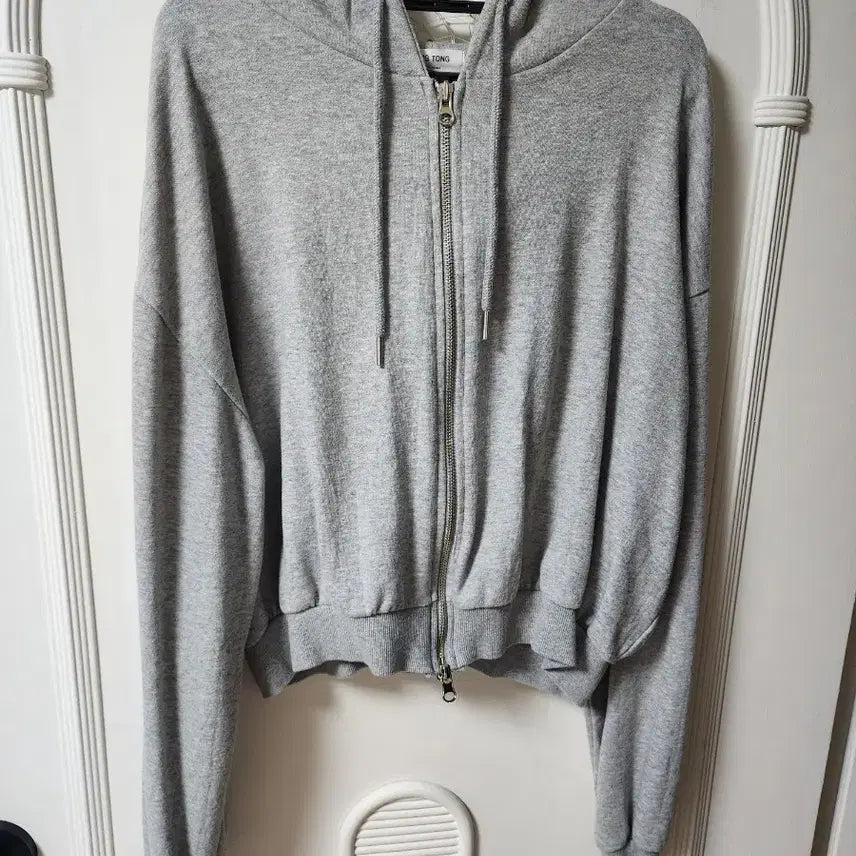 [BUNJANG] Oversized Crop Hoodie Zip-Up Gray / 오버핏 크롭 후드집업 그레이