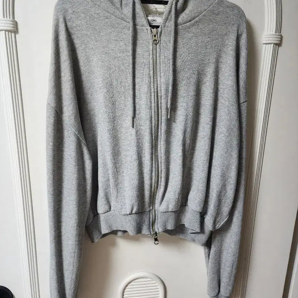 [BUNJANG] Oversized Crop Hoodie Zip-Up Gray / 오버핏 크롭 후드집업 그레이