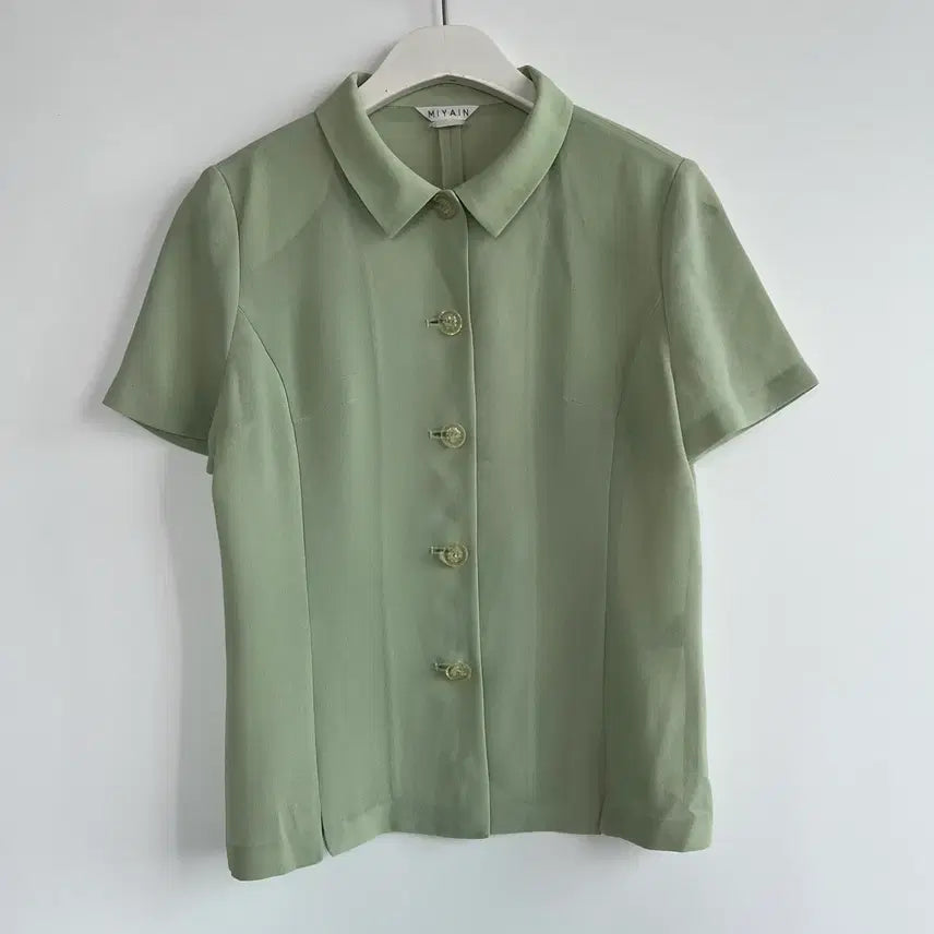 [BUNJANG] Miyain Green Short Sleeve Blouse Shirt / 미야인 연두색 반팔 셔츠 블라우스