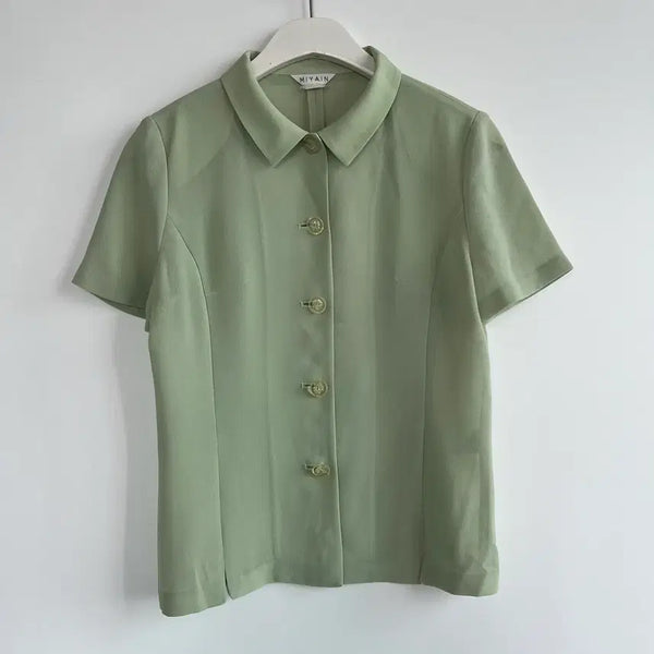 [BUNJANG] Miyain Green Short Sleeve Blouse Shirt / 미야인 연두색 반팔 셔츠 블라우스