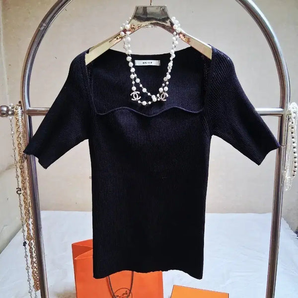 [BUNJANG] ON:UP Square Neck Knit - Black / 깜찍 ON:UP 스퀘어넥 니트