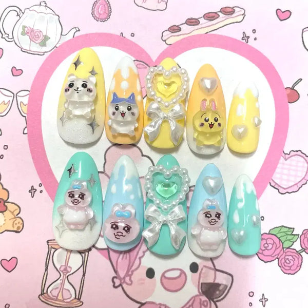[BUNJANG] Oppaanzzu Handmade Nail Tips - Cheikawa Hachware Usagi & Panzyu Rabbit Design / (빠른배송)오빤쮸 먼작귀 수제네일팁 빤쮸토끼 치이카와 하치와레 우사기