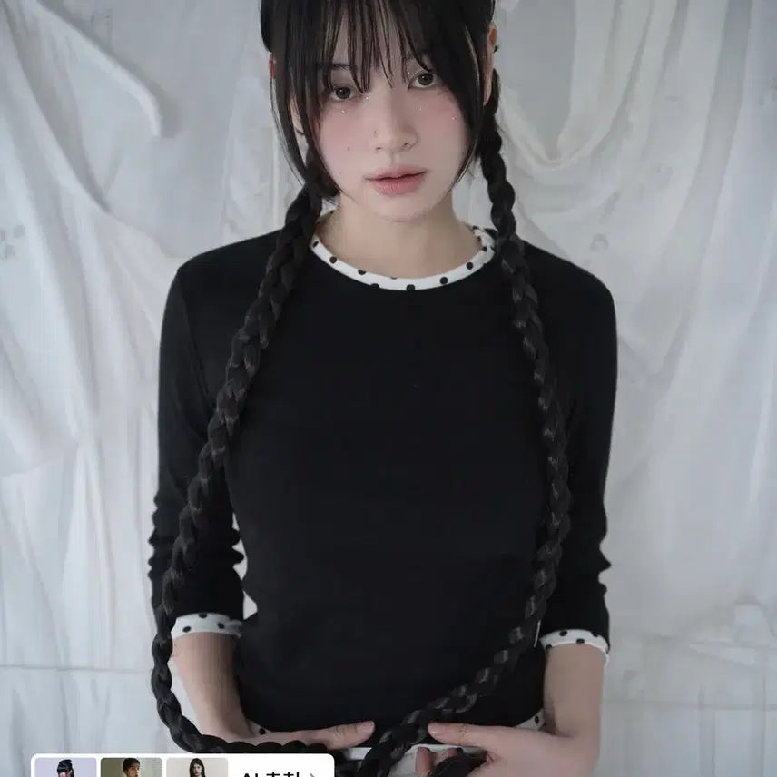 [BUNJANG] Mireco Mini Dot Trim Tee Black / 미레코 미니 도트 트림 티 블랙