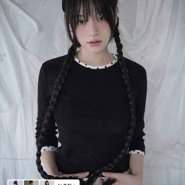 [BUNJANG] Mireco Mini Dot Trim Tee Black / 미레코 미니 도트 트림 티 블랙