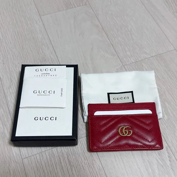 [BUNJANG] Gucci GG Marmont Matelassé Card Case Red / 구찌 GG 마몬트 마틀라쎄 카드지갑 레드