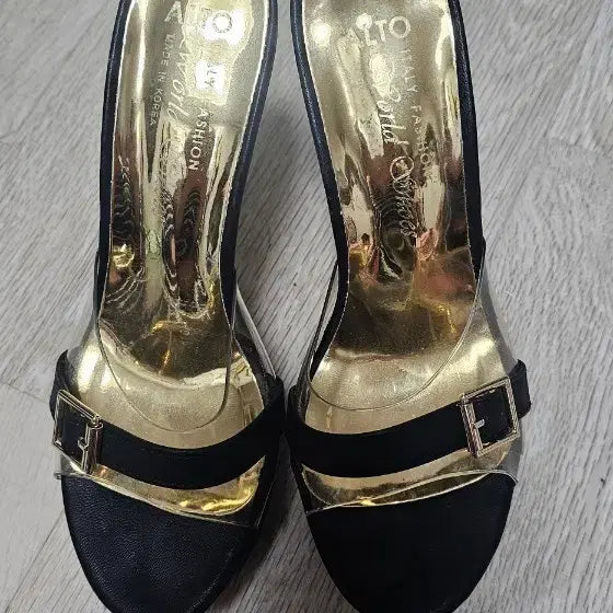 [BUNJANG] ATO Luxury Mules Sandals Black Gold / ATO 명품 뮬 샌들 블랙 골드